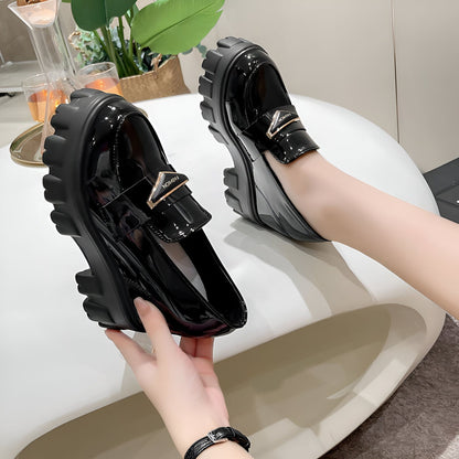 ModeLux Mocassins Compensés Cuir Verni Femme Confort