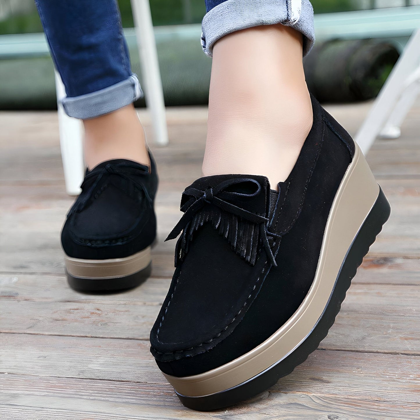 BrandNova Mocassins Compensés Suédine Femme à Franges
