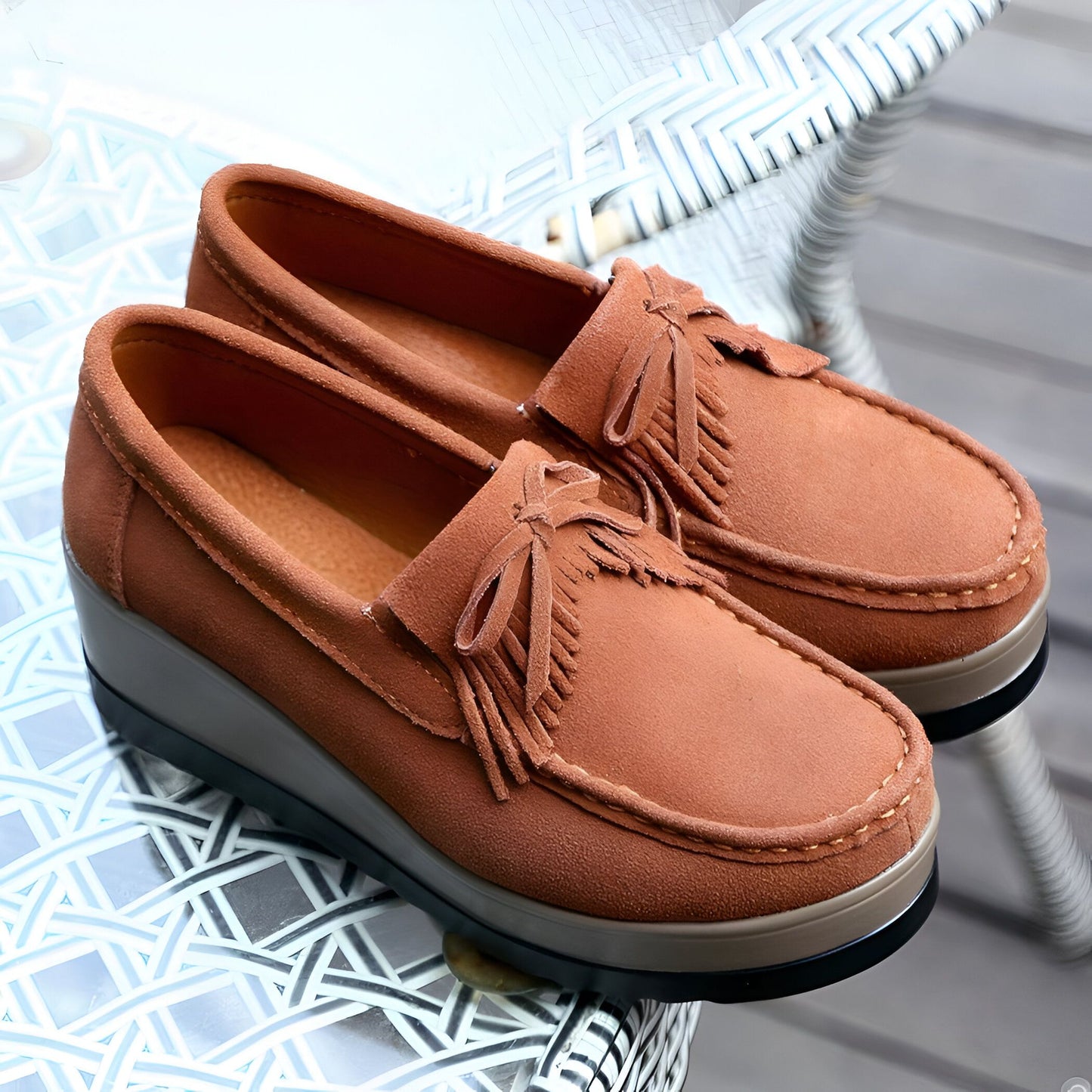 BrandNova Mocassins Compensés Suédine Femme à Franges