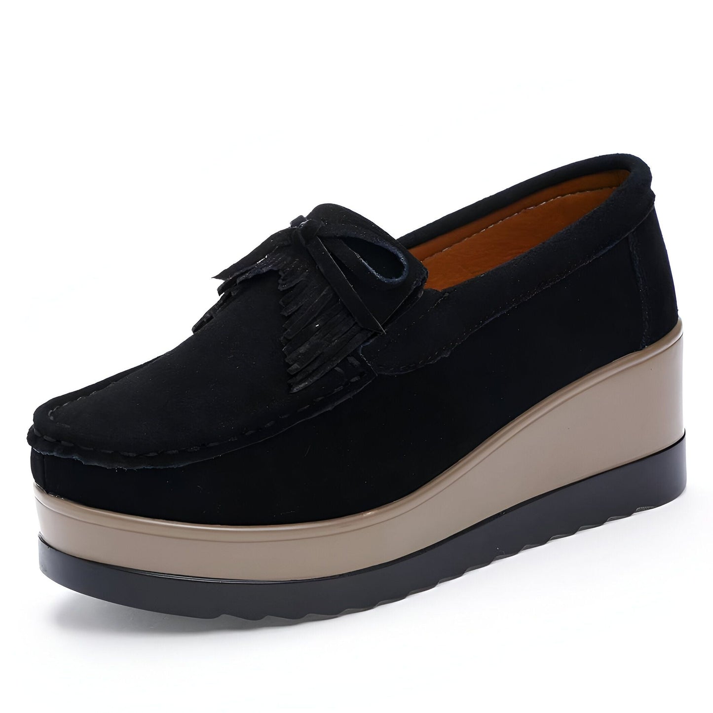 BrandNova Mocassins Compensés Suédine Femme à Franges