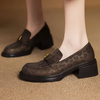 BrandX Mocassins à Talon Simili Cuir Motif Léopard