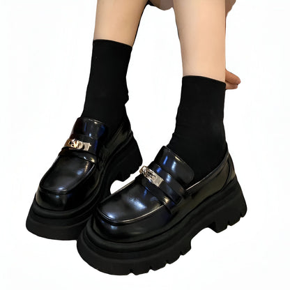 NovaCuir Mocassins Cuir Noir Semelle Épaisse Femme