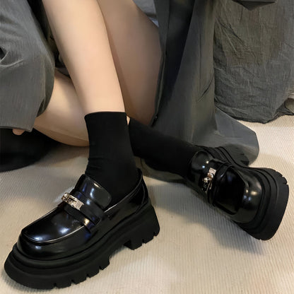 NovaCuir Mocassins Cuir Noir Semelle Épaisse Femme