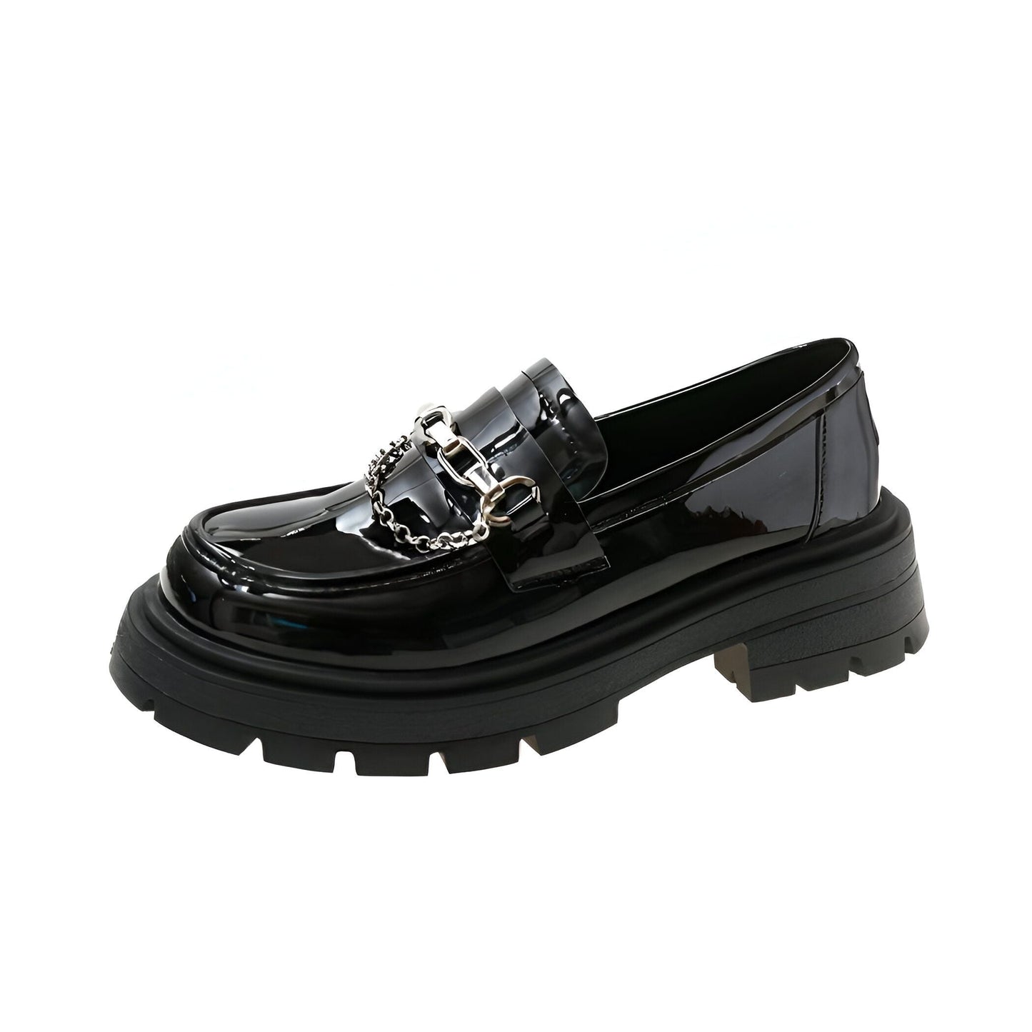 LuxLine Mocassins Femme Verni Plateforme Chaîne