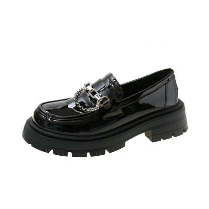 LuxLine Mocassins Femme Verni Plateforme Chaîne