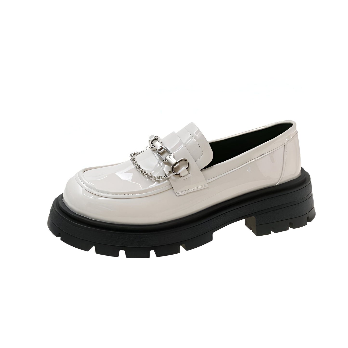 LuxLine Mocassins Femme Verni Plateforme Chaîne