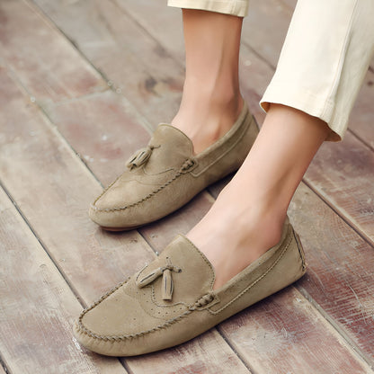 BrandX Mocassins Homme Élégants en Suédine Beige