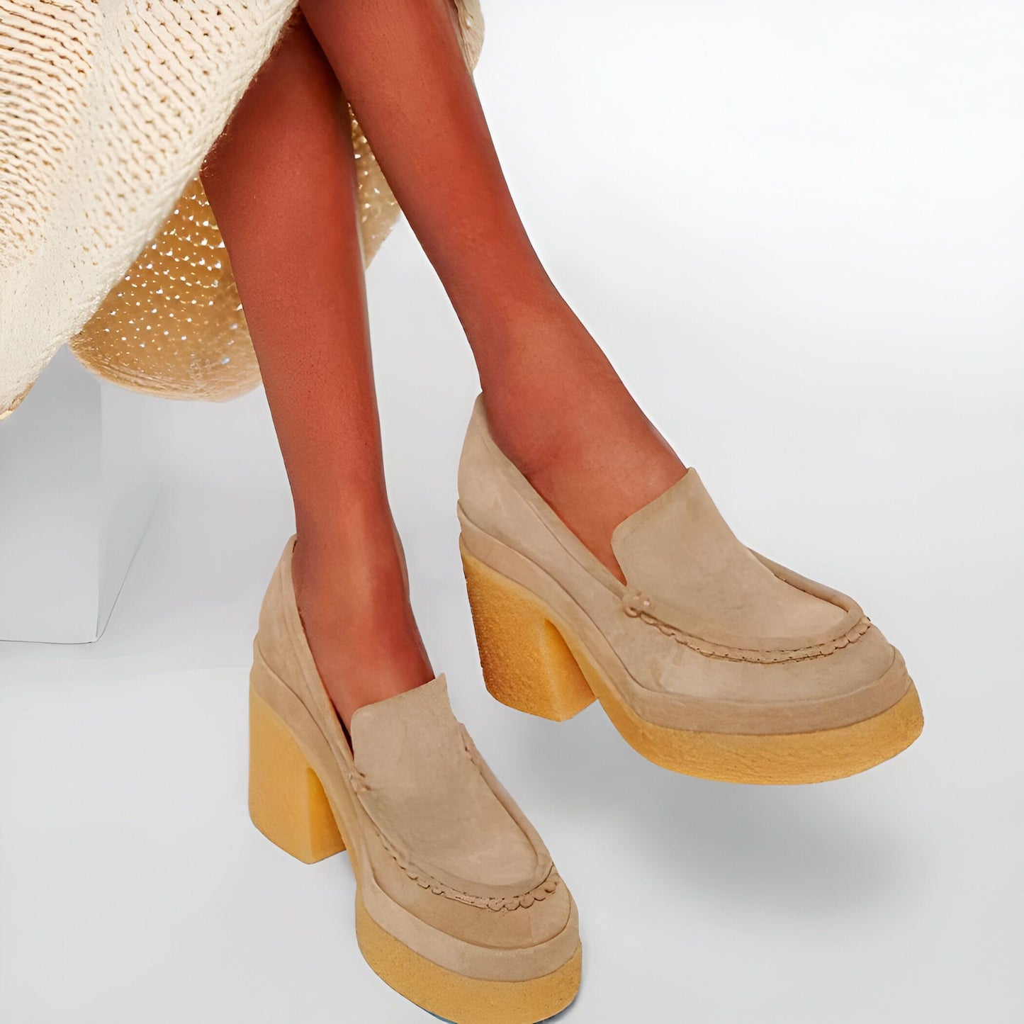 ÉléganceX Mocassins Daim Talon Compensé Elégants Femme