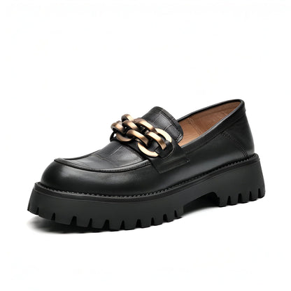 VivaMode Mocassins Femme Cuir Chaîne Métal Plateforme