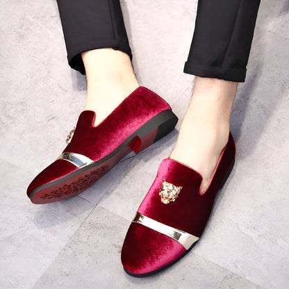 BrandX Mocassins Velours Écusson Tigre Homme Mariage
