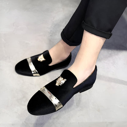 BrandX Mocassins Velours Écusson Tigre Homme Mariage
