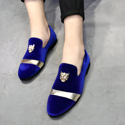 BrandX Mocassins Velours Écusson Tigre Homme Mariage