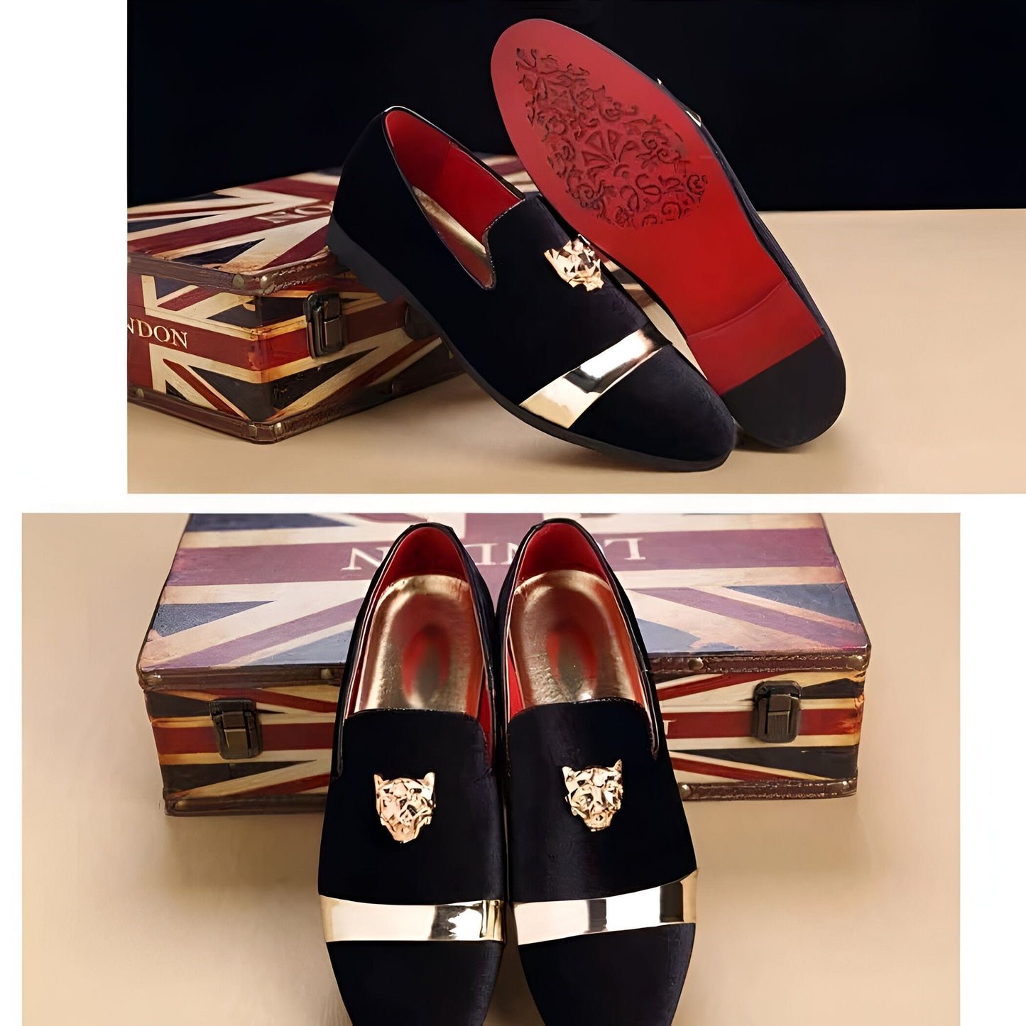 BrandX Mocassins Velours Écusson Tigre Homme Mariage