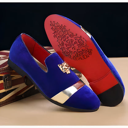 BrandX Mocassins Velours Écusson Tigre Homme Mariage