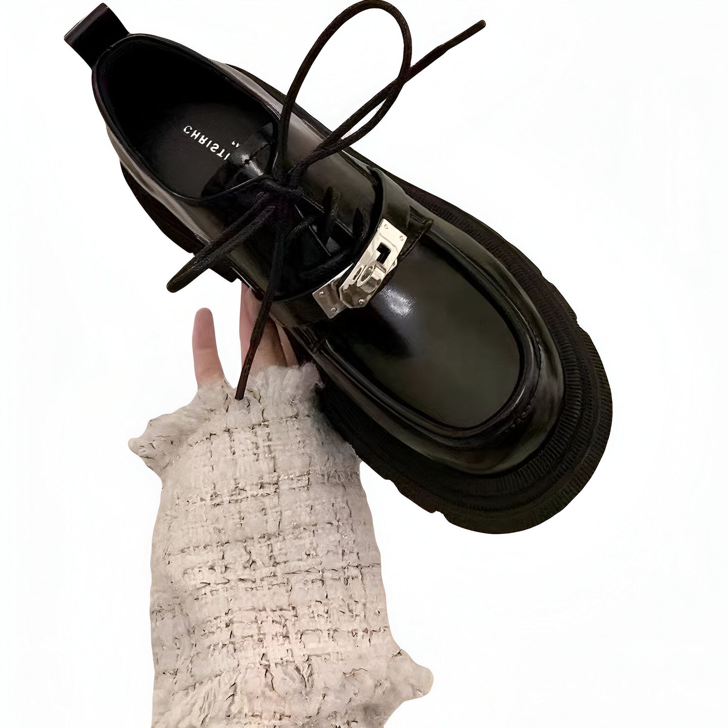 Viva Mocassins Derbies Femme Cuir Noir Semelle Épaisse