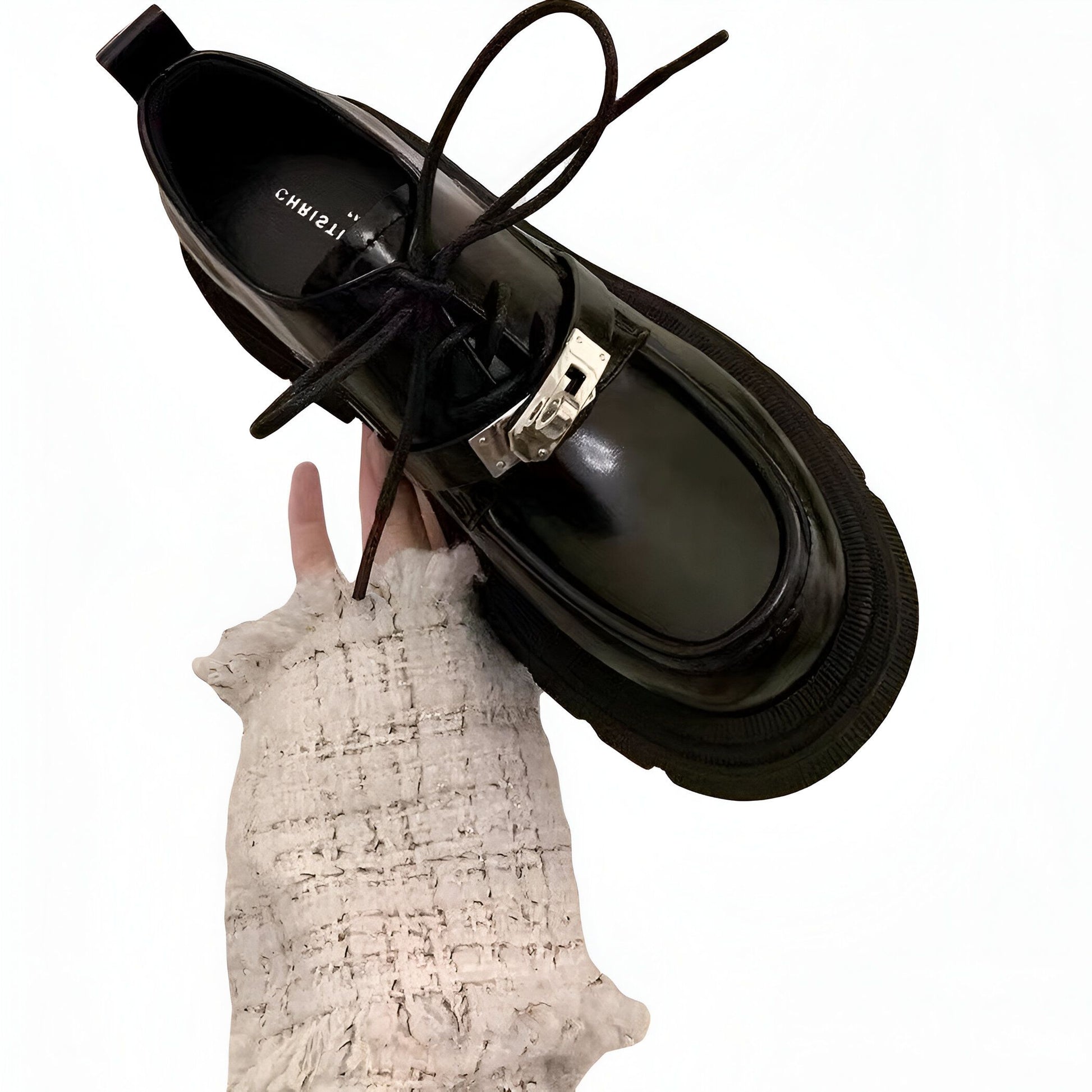 Viva Mocassins Derbies Femme Cuir Noir Semelle Épaisse