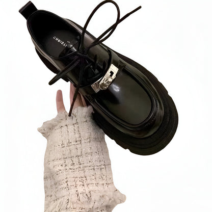 Viva Mocassins Derbies Femme Cuir Noir Semelle Épaisse