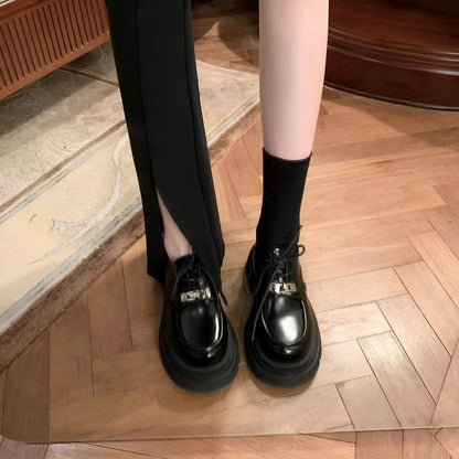Viva Mocassins Derbies Femme Cuir Noir Semelle Épaisse