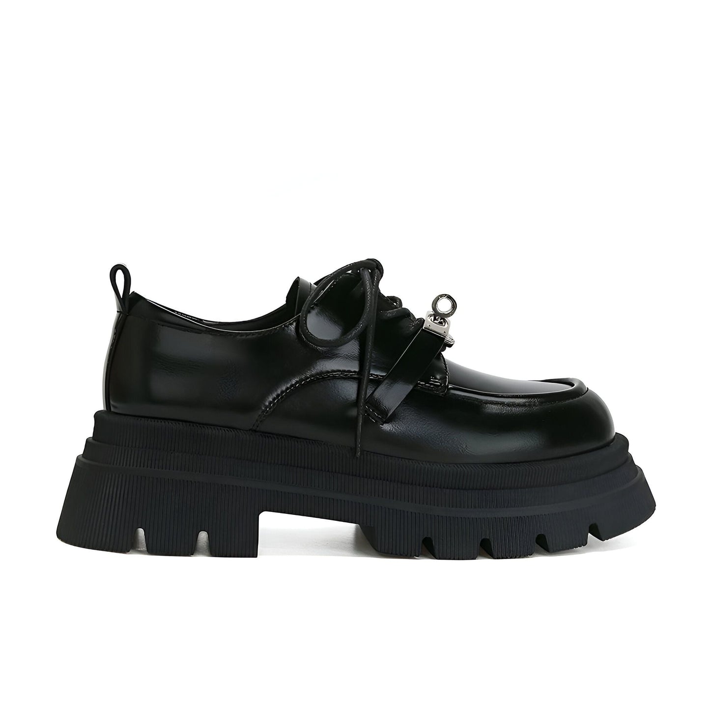 Viva Mocassins Derbies Femme Cuir Noir Semelle Épaisse