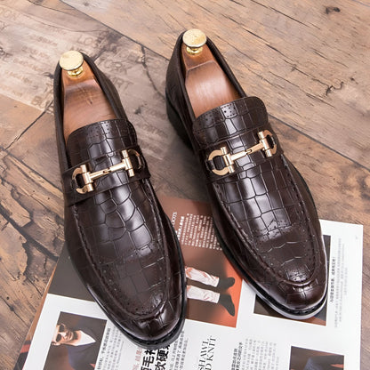 Nova Mocassins cuir végan boucle dorée style crocodile
