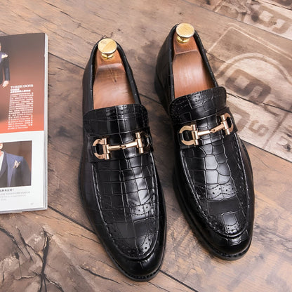 Nova Mocassins cuir végan boucle dorée style crocodile