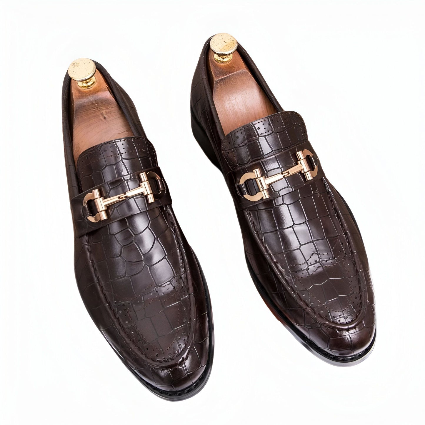 Nova Mocassins cuir végan boucle dorée style crocodile