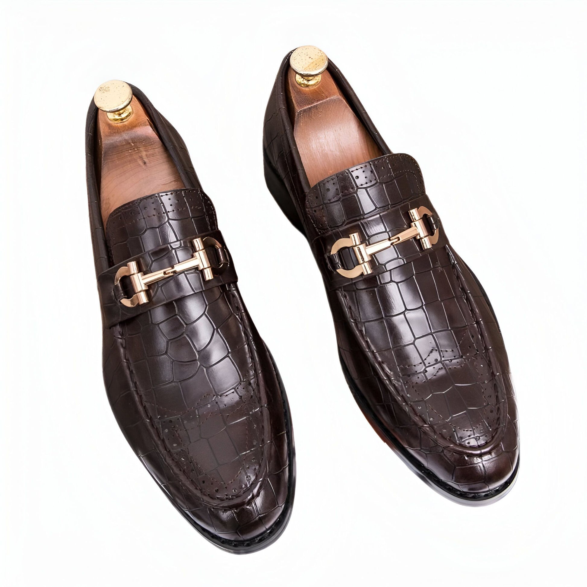 Nova Mocassins cuir végan boucle dorée style crocodile