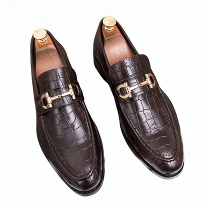 Nova Mocassins cuir végan boucle dorée style crocodile