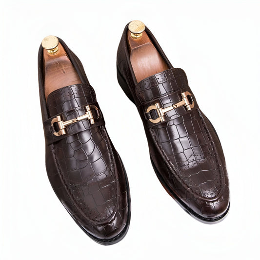 Nova Mocassins cuir végan boucle dorée style crocodile