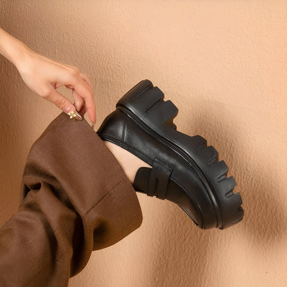 Nova Mocassins Cuir Femme Bout Rond Semelle Épaisse