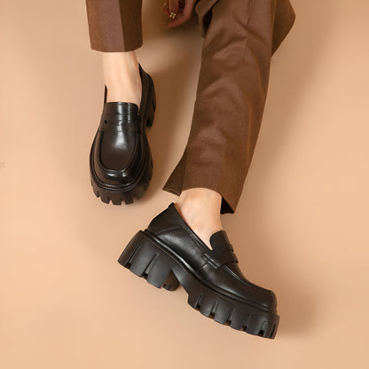 Nova Mocassins Cuir Femme Bout Rond Semelle Épaisse