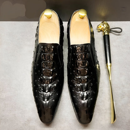NovaShoes Mocassins Cuir Grain Croco Noir Homme