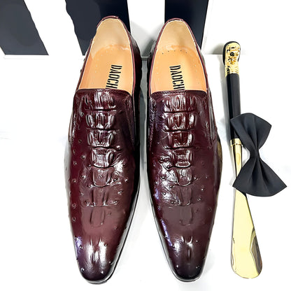 NovaShoes Mocassins Cuir Grain Croco Noir Homme