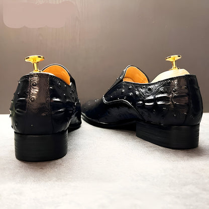 NovaShoes Mocassins Cuir Grain Croco Noir Homme
