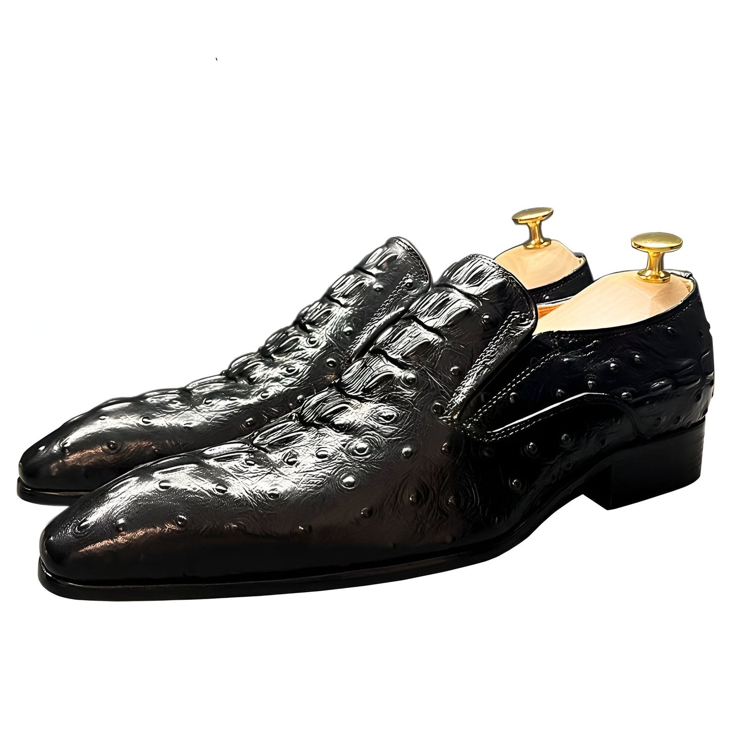 NovaShoes Mocassins Cuir Grain Croco Noir Homme