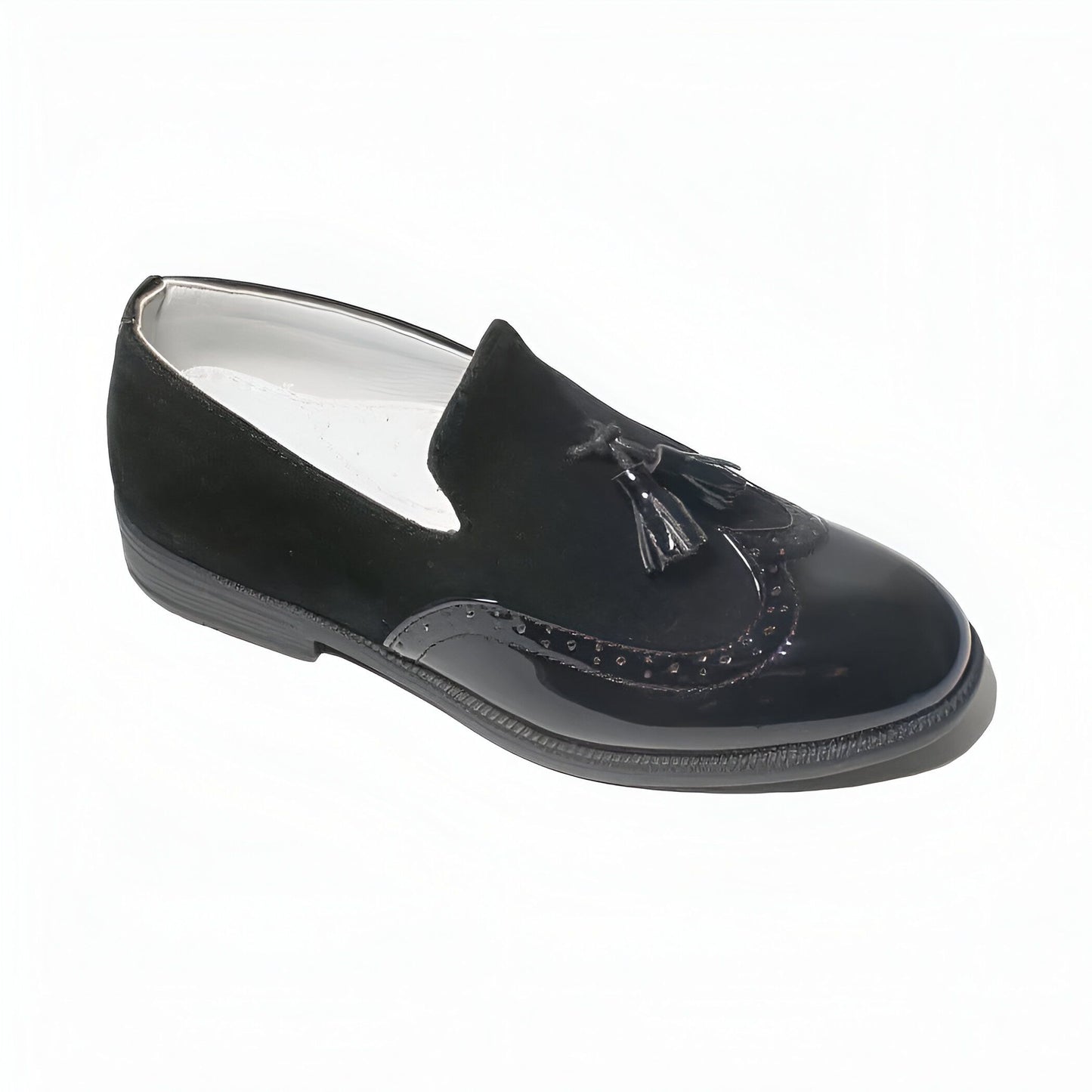 LuxeKids Mocassins garçon cuir noir pampilles