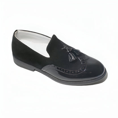 LuxeKids Mocassins garçon cuir noir pampilles