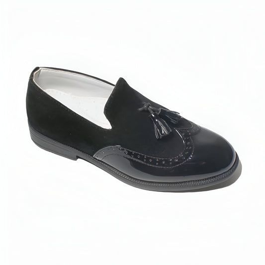LuxeKids Mocassins garçon cuir noir pampilles