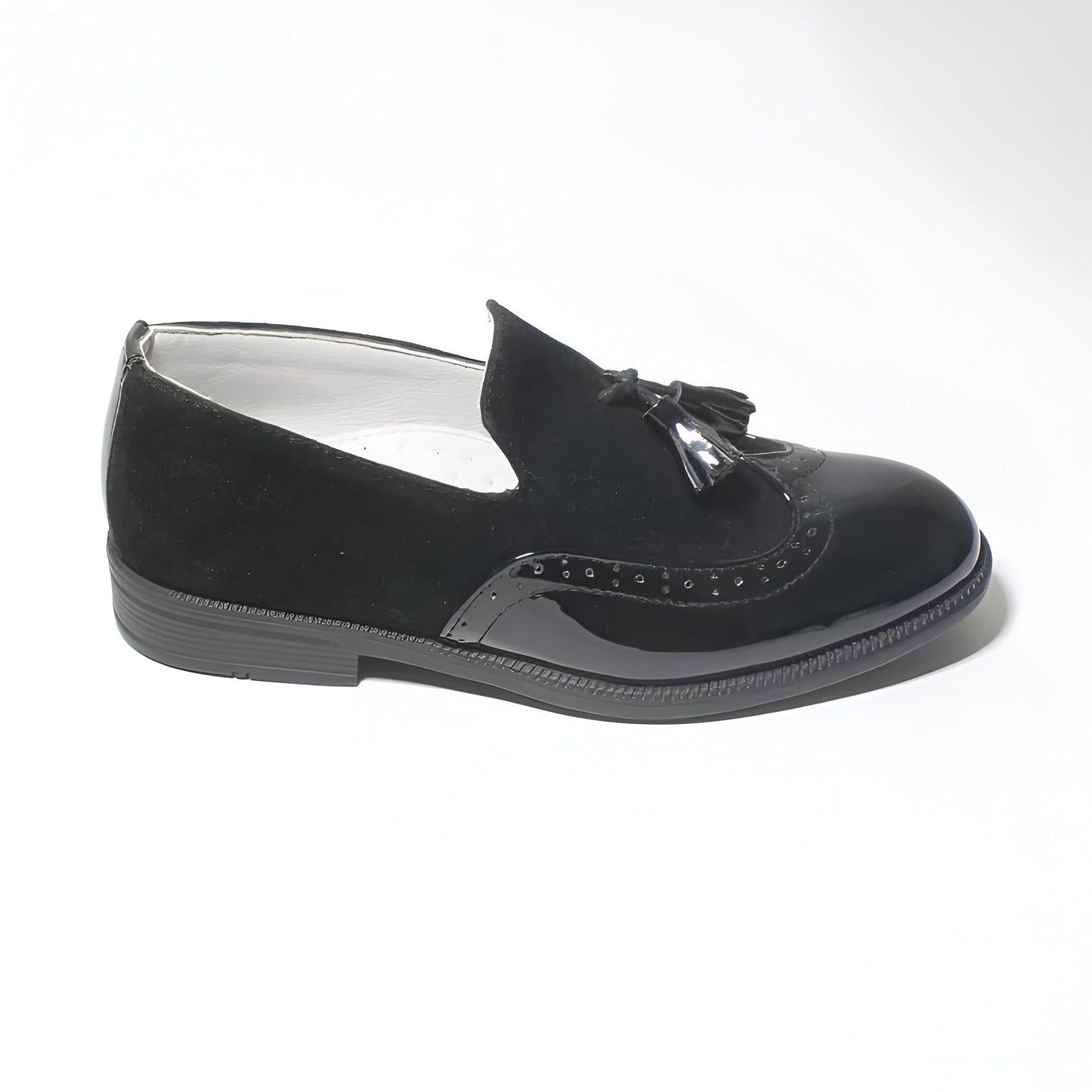 LuxeKids Mocassins garçon cuir noir pampilles
