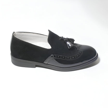 LuxeKids Mocassins garçon cuir noir pampilles