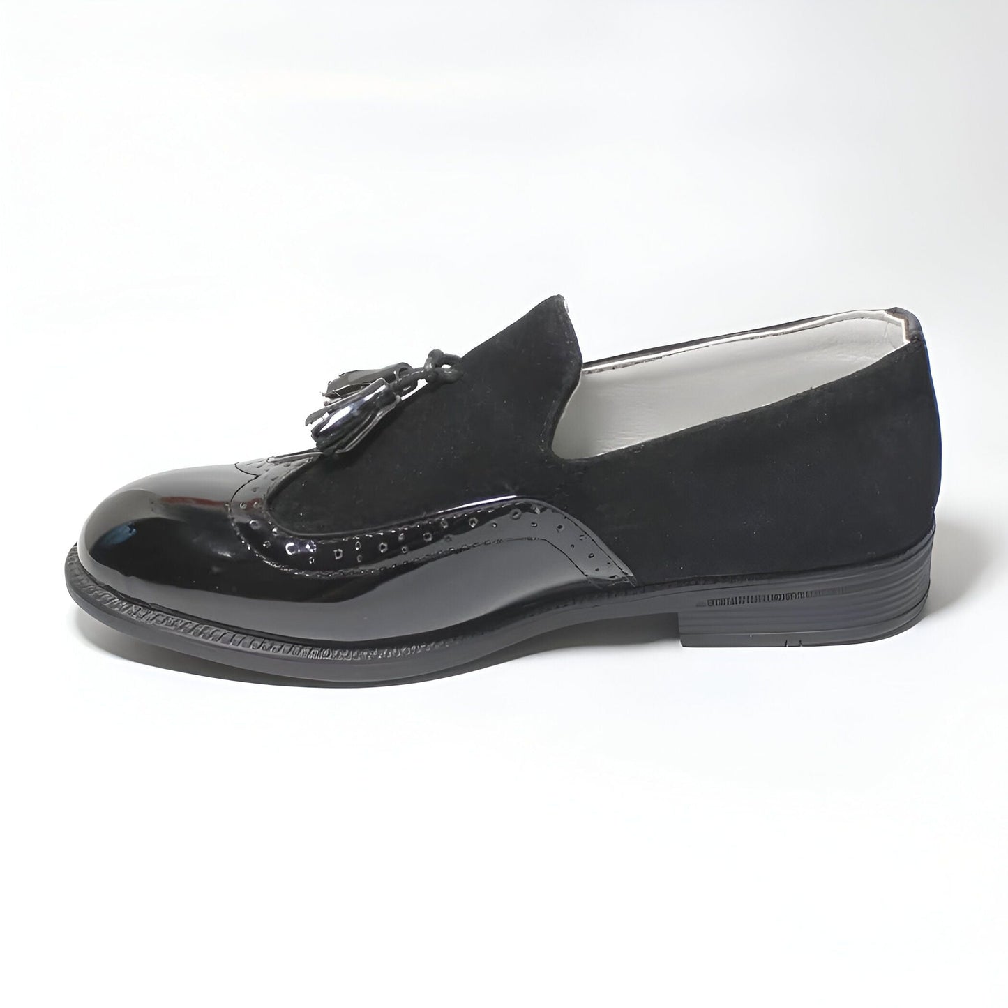 LuxeKids Mocassins garçon cuir noir pampilles