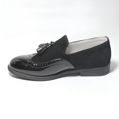 LuxeKids Mocassins garçon cuir noir pampilles