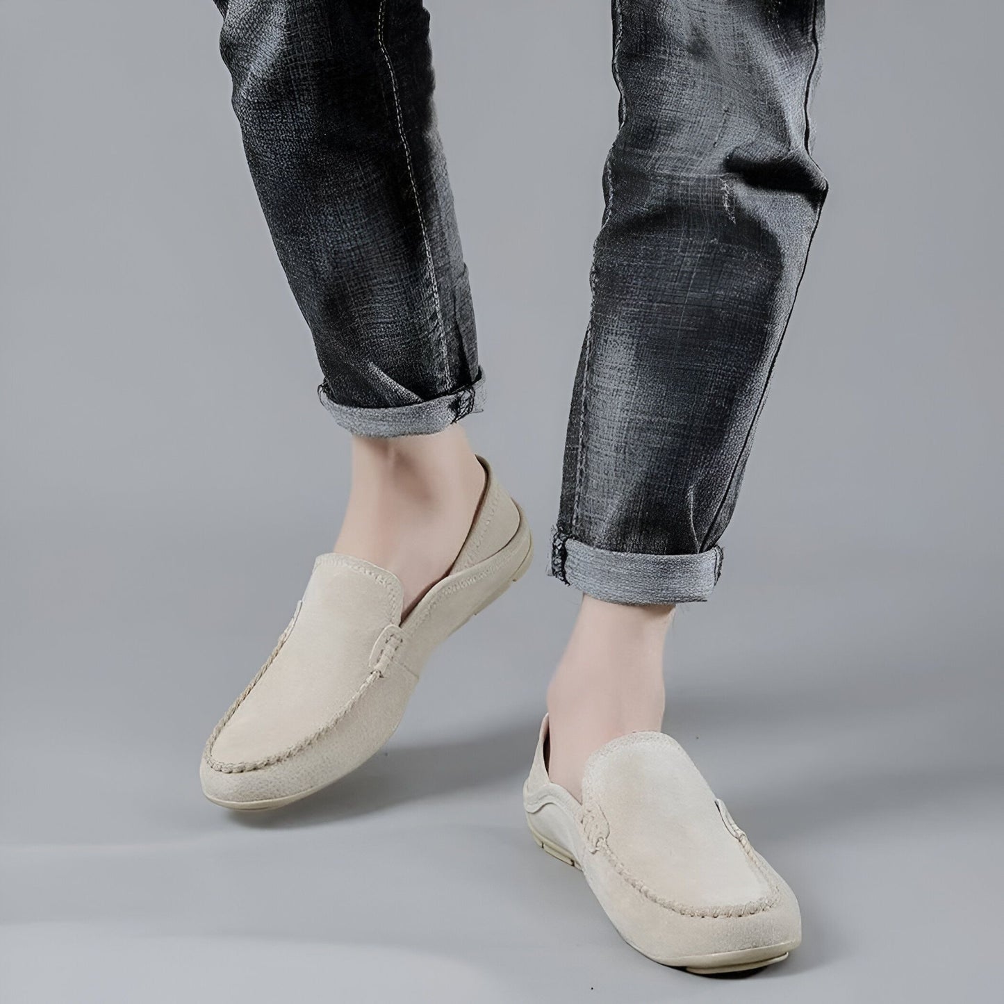Elegance Mocassins Cuir Homme Beige Marron Confortables