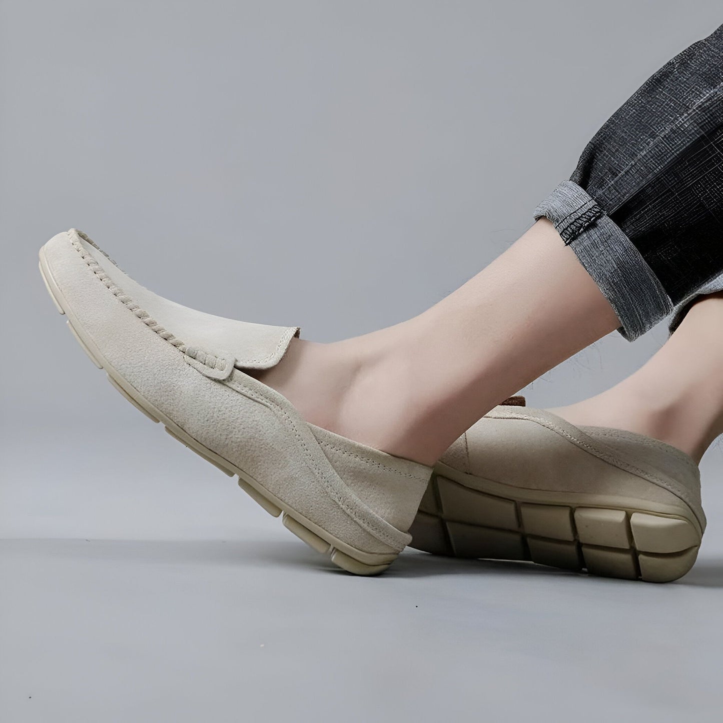 Elegance Mocassins Cuir Homme Beige Marron Confortables