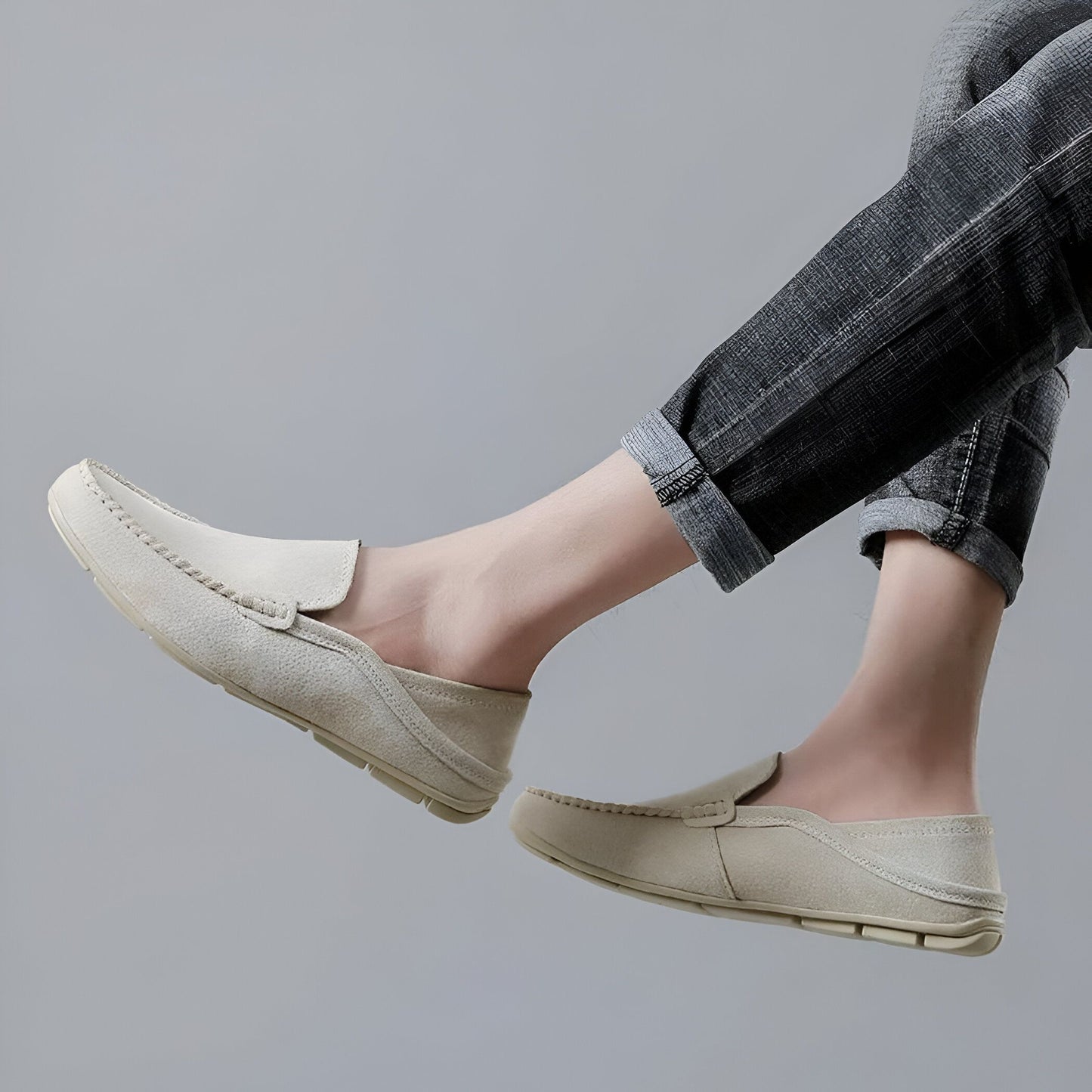 Elegance Mocassins Cuir Homme Beige Marron Confortables