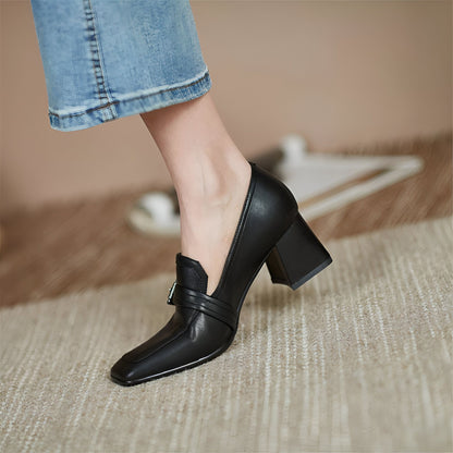 Mocassins Cuir Véritable - Carré Chic Femme