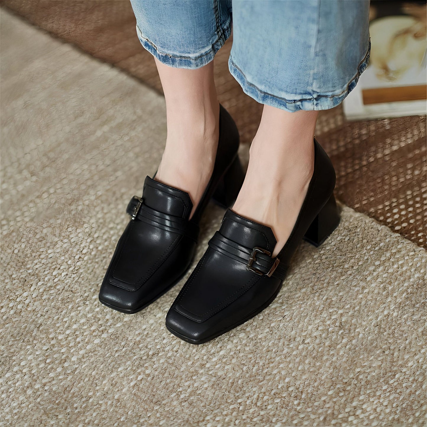 Mocassins Cuir Véritable - Carré Chic Femme