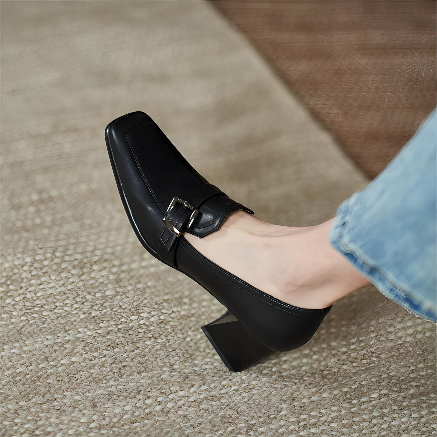 Mocassins Cuir Véritable - Carré Chic Femme