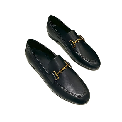 Luxe Mocassins Cuir Véritable Femme Noir Kaki