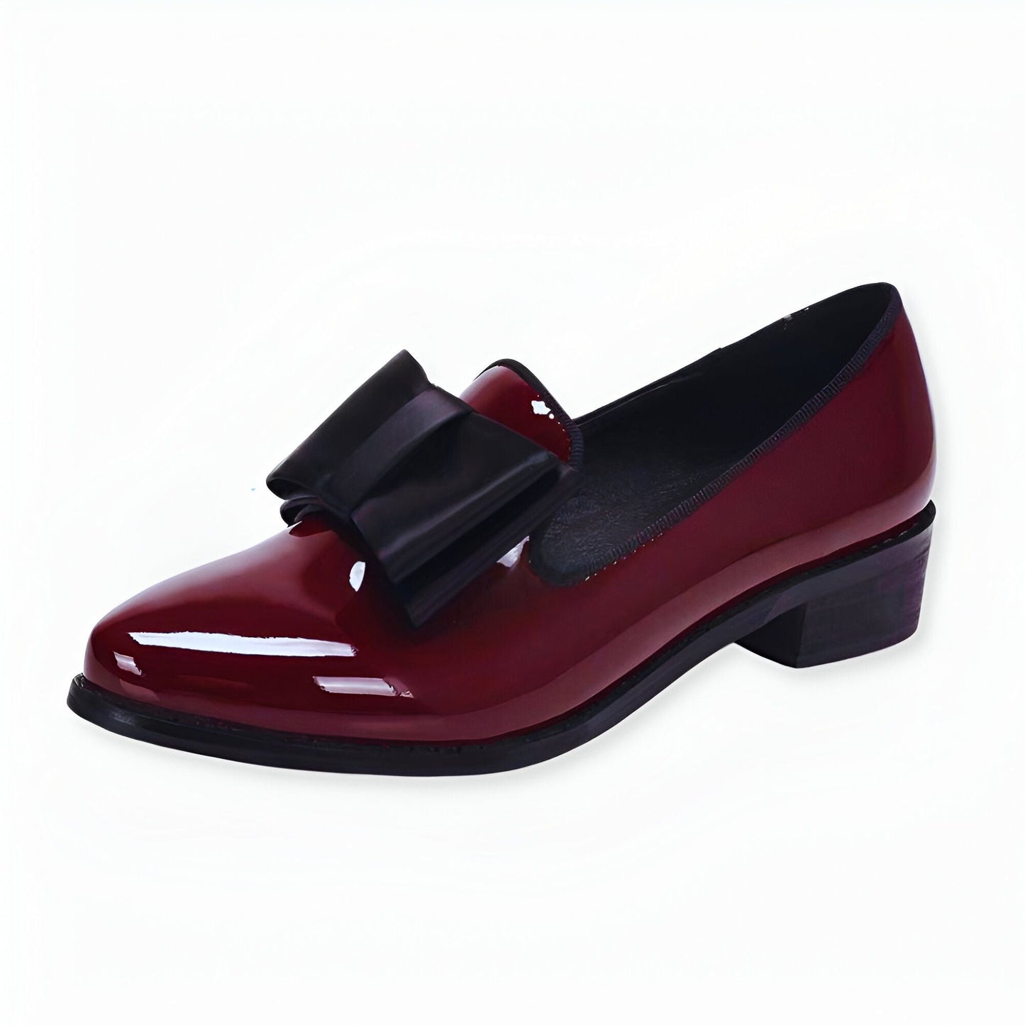 Luxe Mocassins Cuir Verni Bout Pointu Nœud Décoratif
